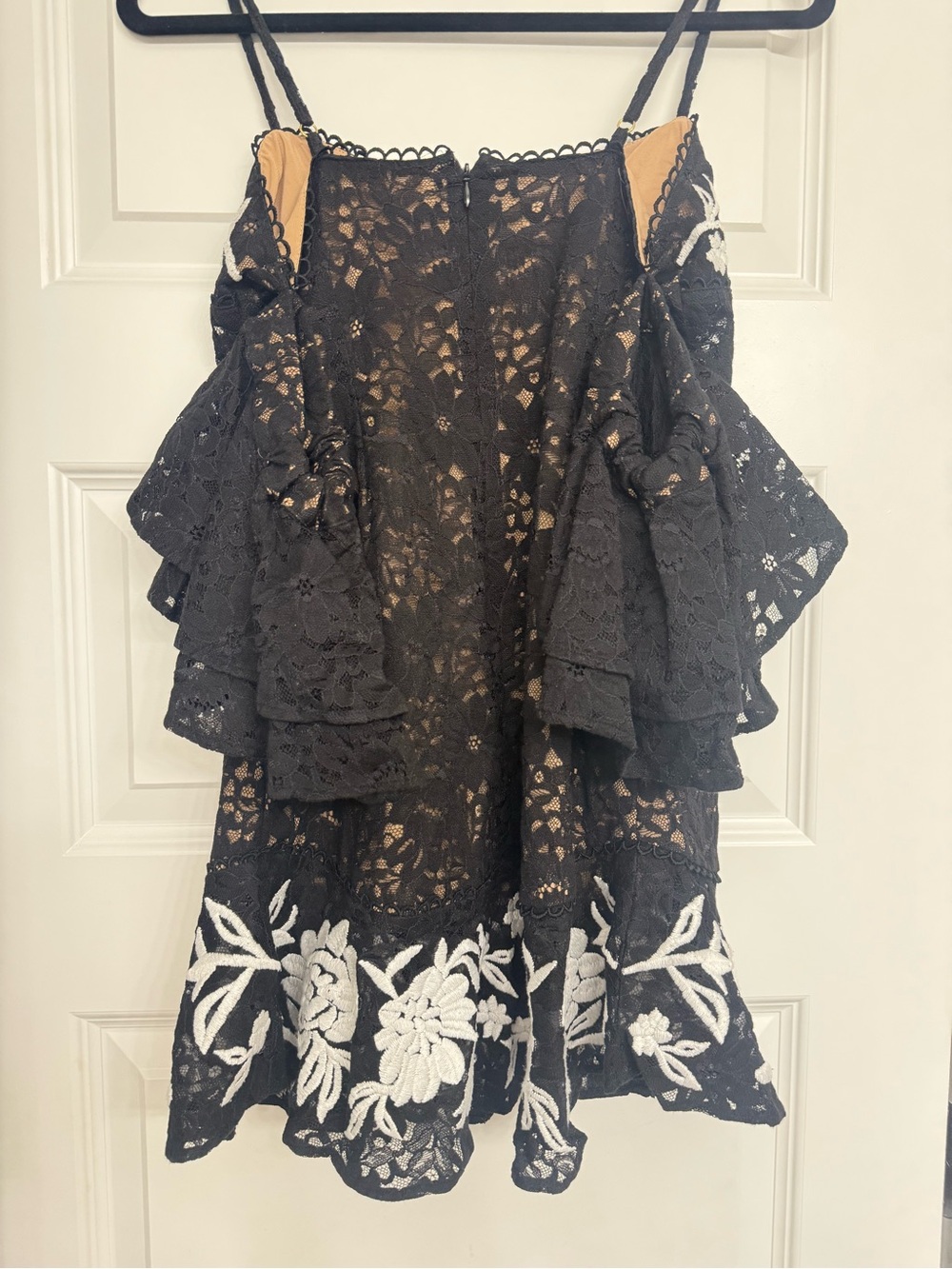 Black Lace Floral Embroidered Slip Dress with White Appliqué - Picture 3 of 3
